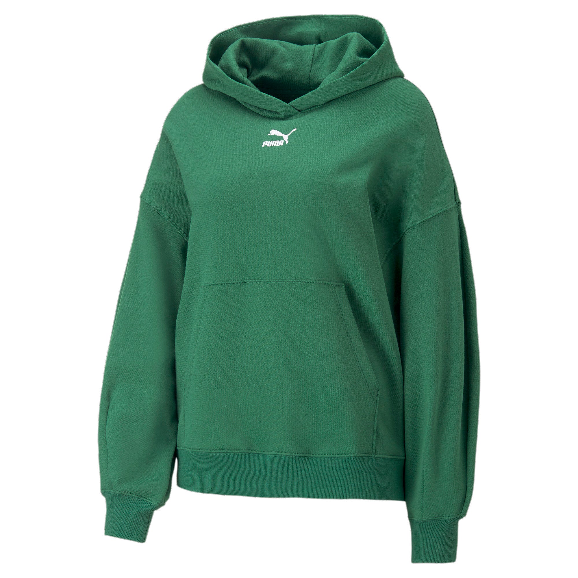 Puma classics oversized hoodie women in green - Front View