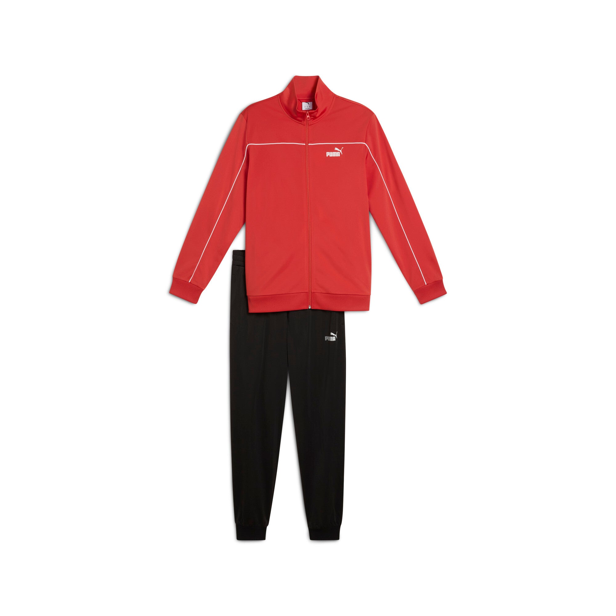 Puma poly piping tracksuit in red fire - Front View