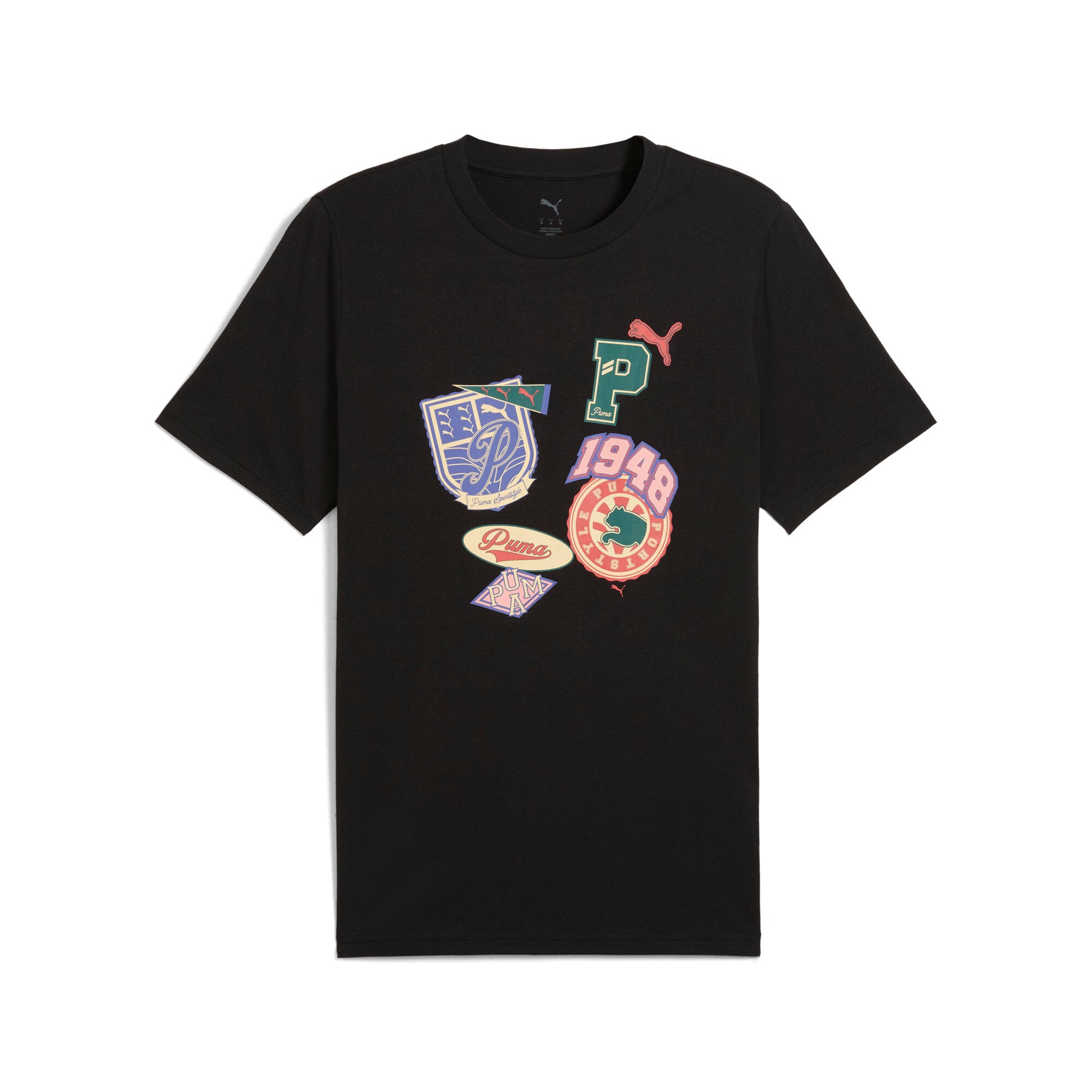 Puma sports legacy front graphic tee in black - Front View