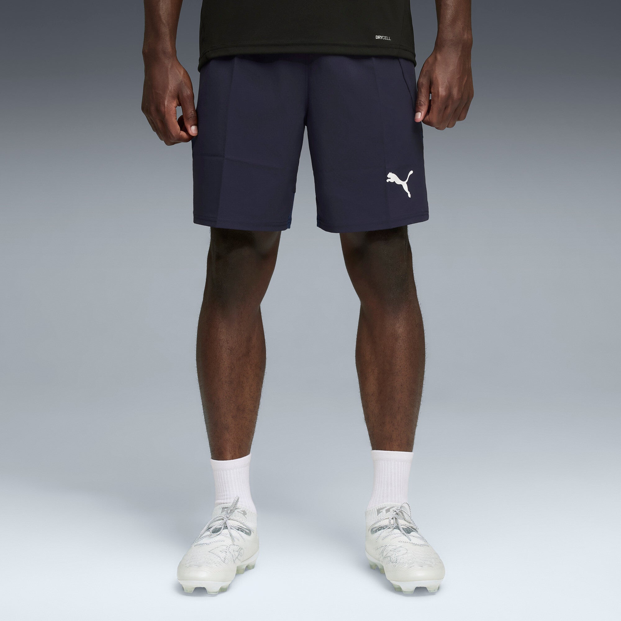 Puma teamFINAL football shorts in navy and white - Model Shot 01