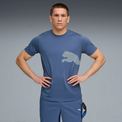 PUMA TRAIN ALL DAY big logo tee in dark indigo
