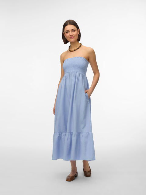 VERO MODA AWALISA bandeau ankle dress in brunnera blue