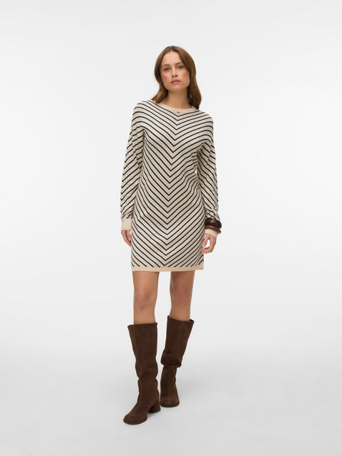 VERO MODA VMCAPRICORN o-neck short dress in birch w. black