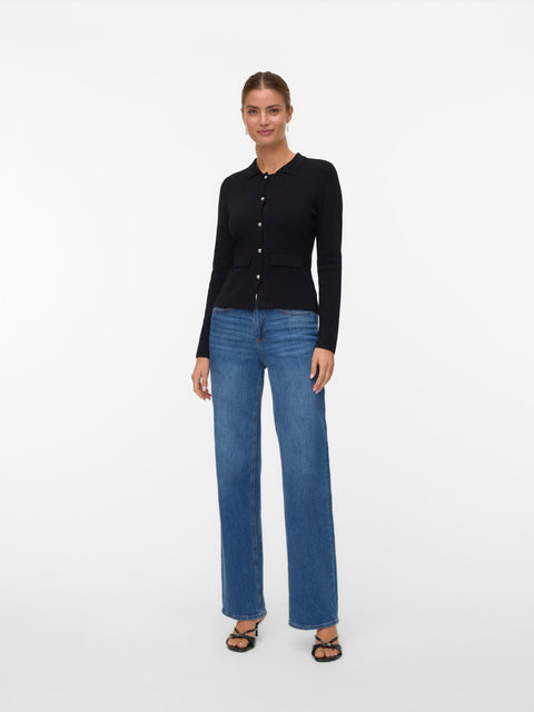 VERO MODA VMELISE poloneck cardigan in black w. silver buttons
