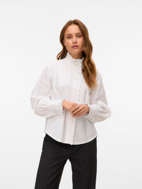 VERO MODA VMFANNI ruffel top in snow white