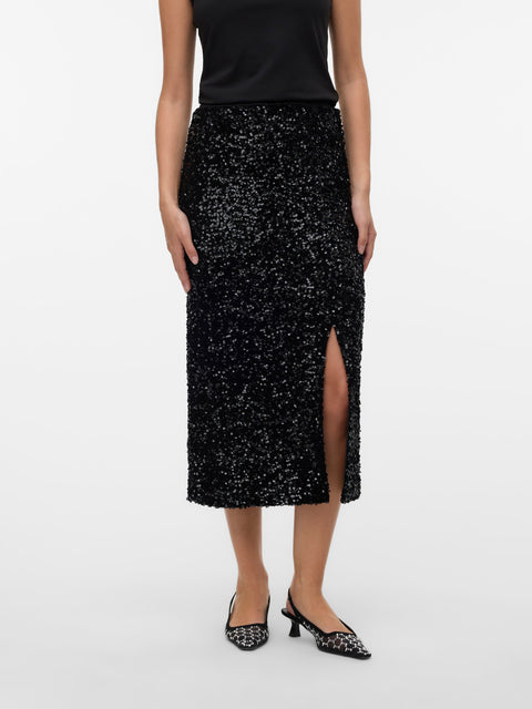 VERO MODA VMHALIA 7/8 skirt in black w. black sequins