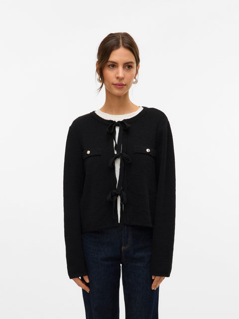 VERO MODA VMHILDUR bow cardigan in black