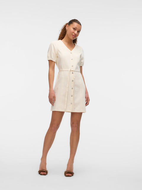 VERO MODA VMJANET v-neck short denim dress in snow white