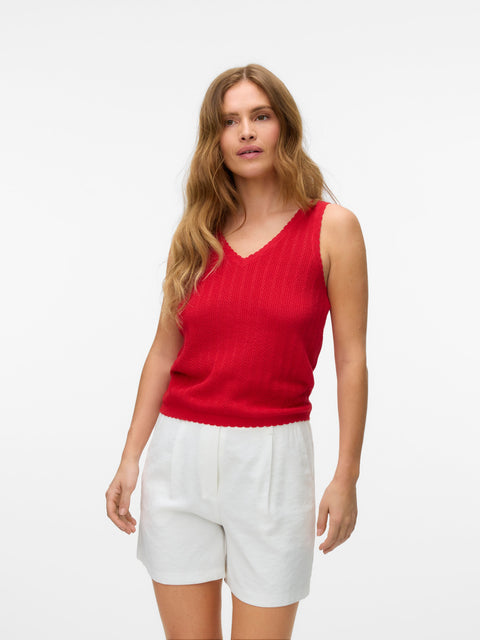 VERO MODA VMLUXLIGHT pointelle v-neck top in fiery red