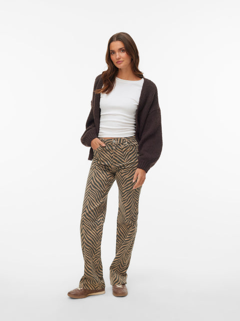 VERO MODA VMTESSA wide stretch aop jeans in silver mink leopard