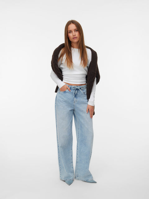 VERO MODA VMWIEN wide belt jeans in light blue denim