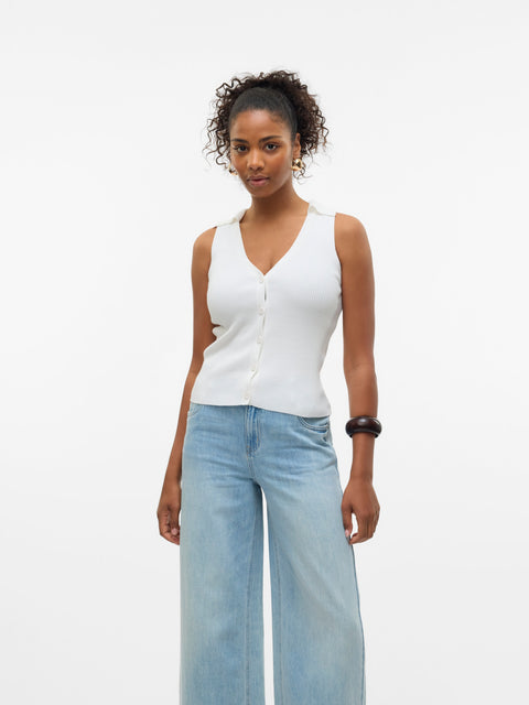 VERO MODA VMWILLOW v-neck polo top in snow white
