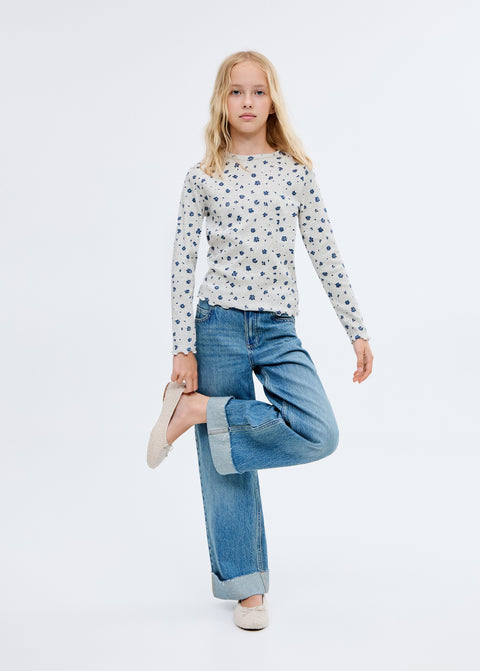 Mango t-shirt ribaop in light grey vig.