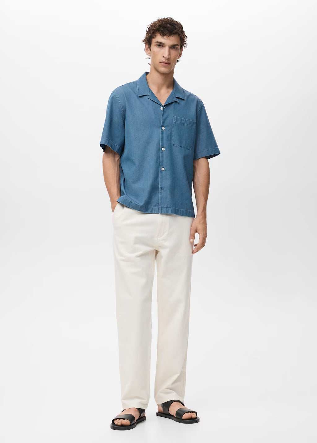 Mango shirt chambreh in Indigo - 99999999_01