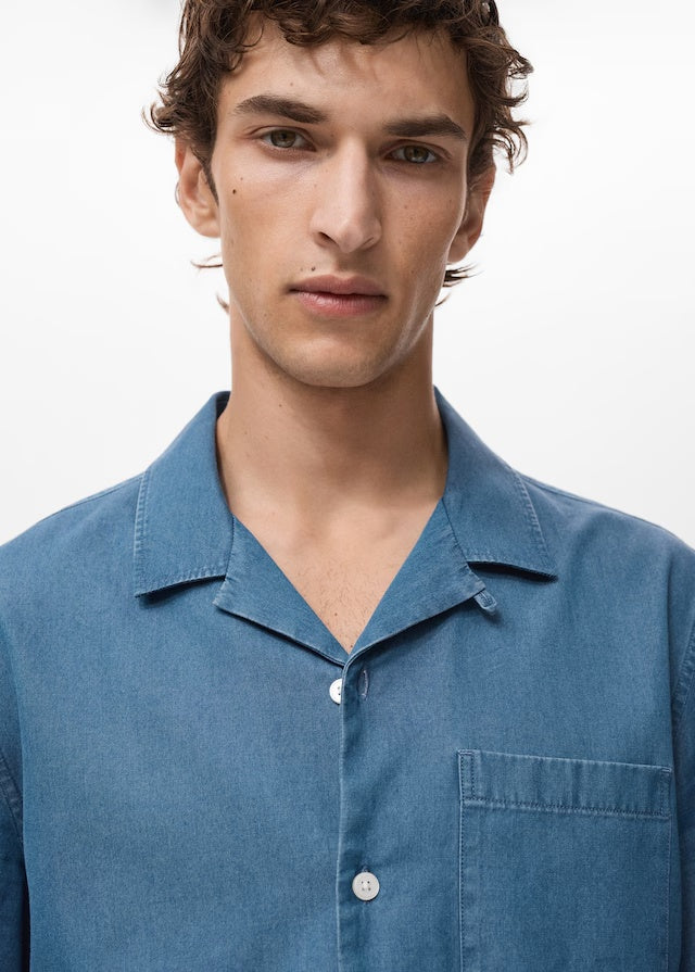 Mango shirt chambreh in Indigo - D1
