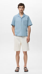 Mango shirt chambreh in Light Denim - 99999999_01