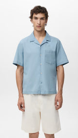 Mango shirt chambreh in Light Denim