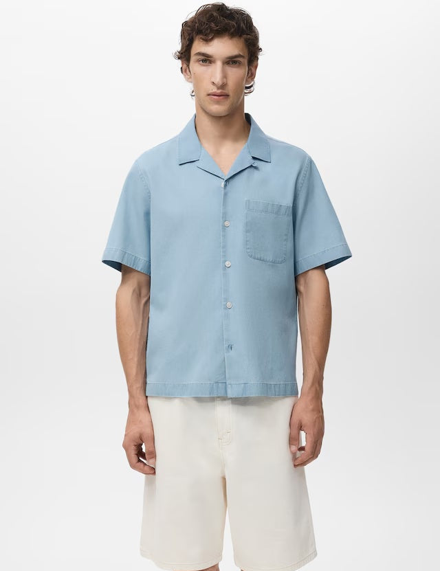 Mango shirt chambreh in Light Denim