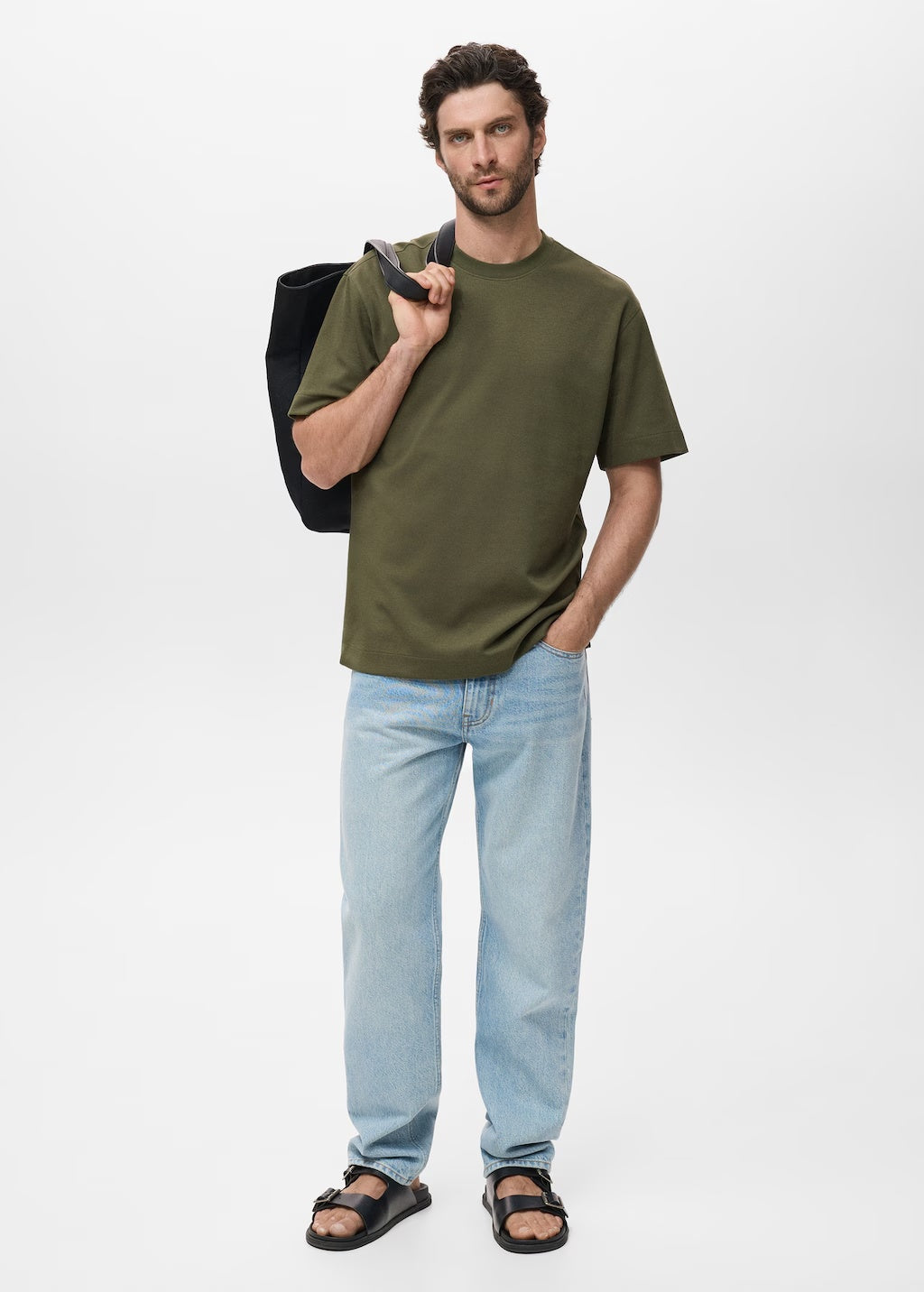 Mango t-shirt londonc in Khaki - 99999999_01