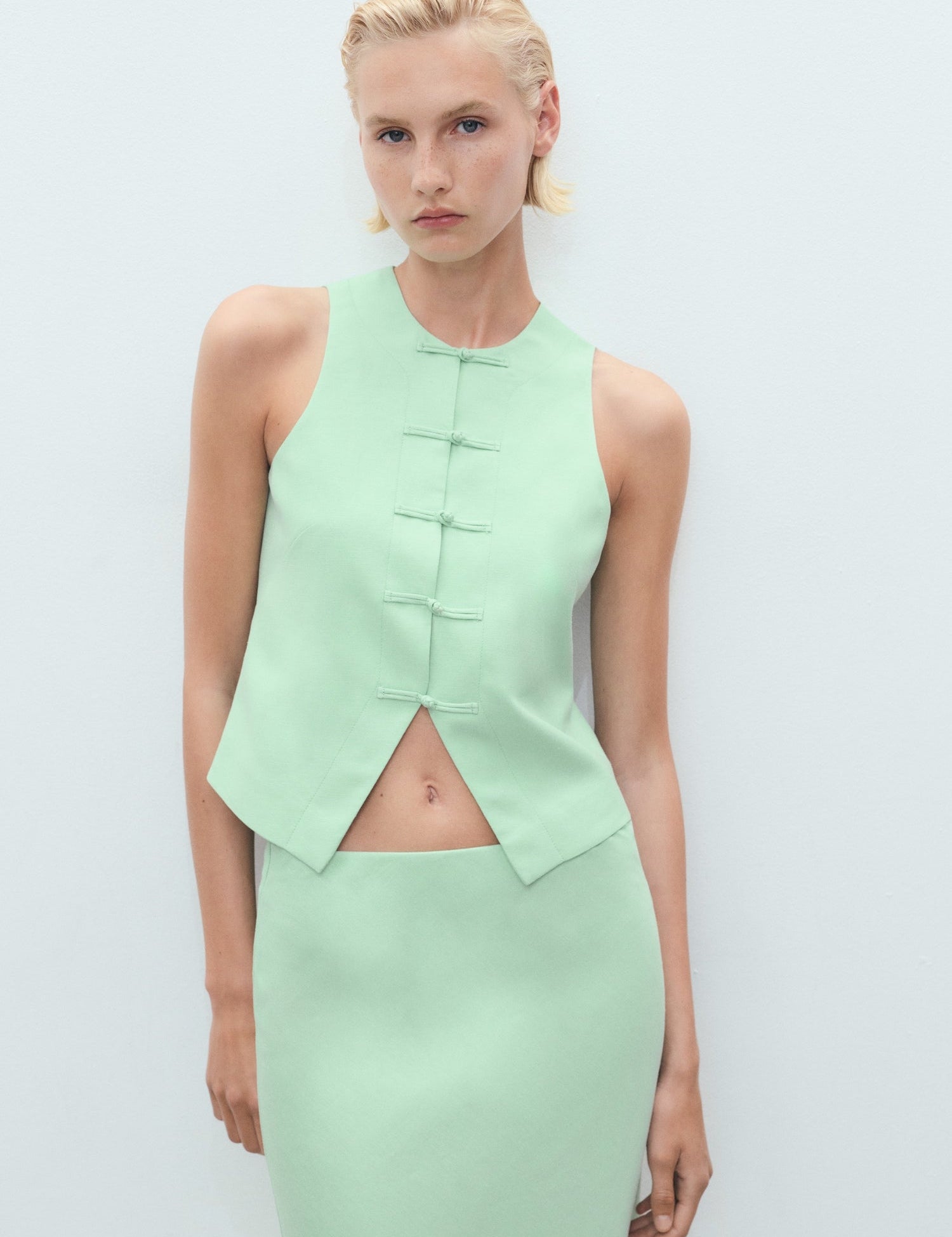 Mango vest laguna in Pastel Green