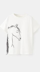 Mango t-shirt horse in off white - Image 1