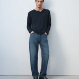 Mango t-shirt panaml in navy - Image 6