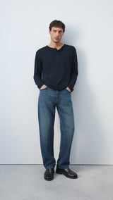 Mango t-shirt panaml in navy - Image 6