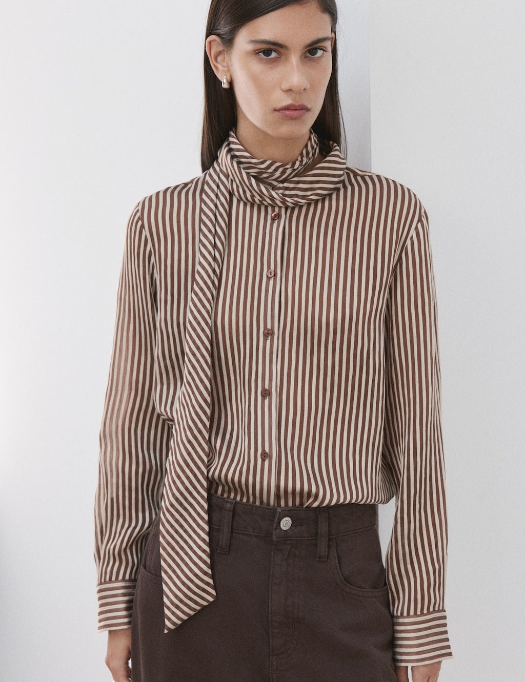 Mango blouse corbat in brown - Image 1