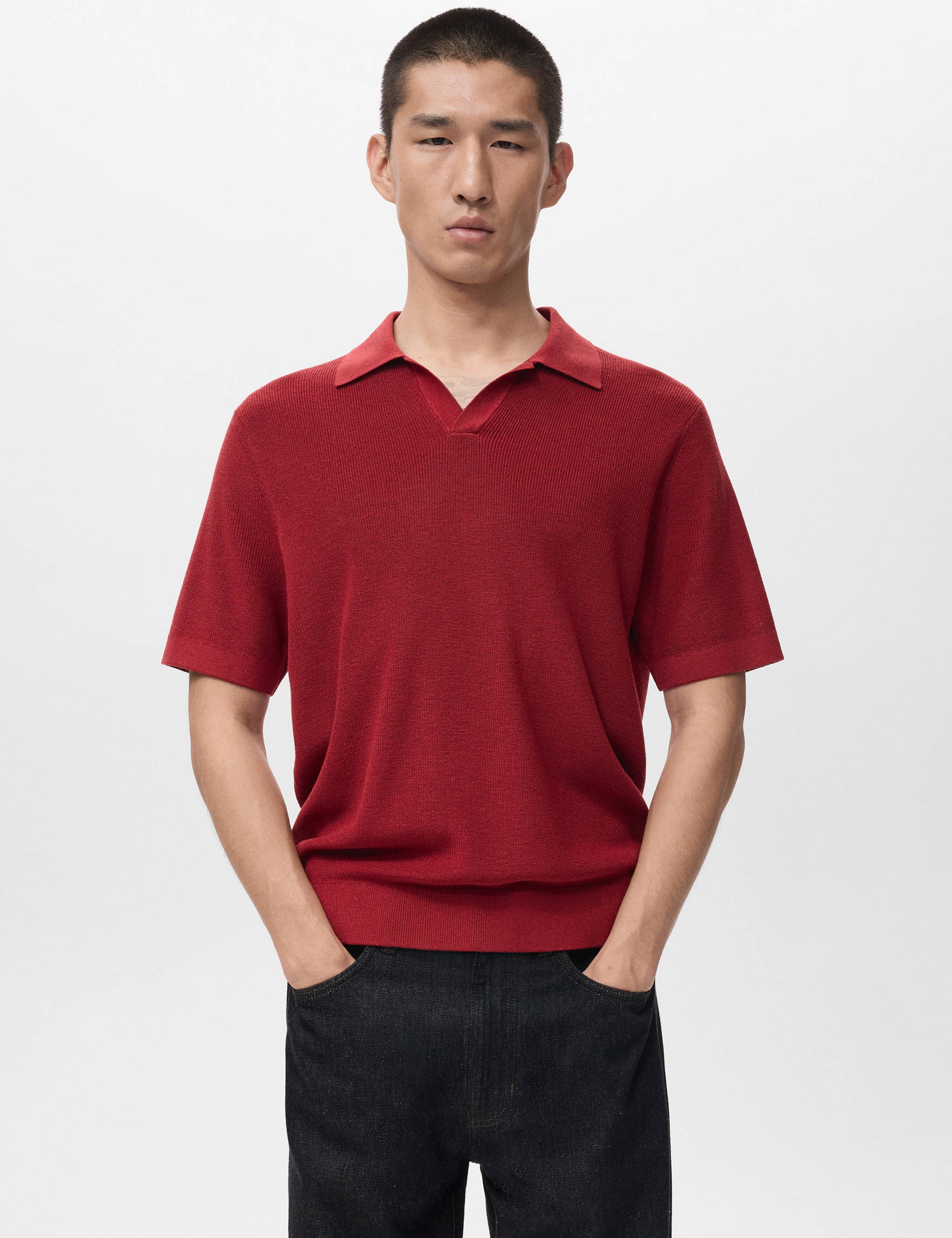 Mango poloshirt lino in red-002