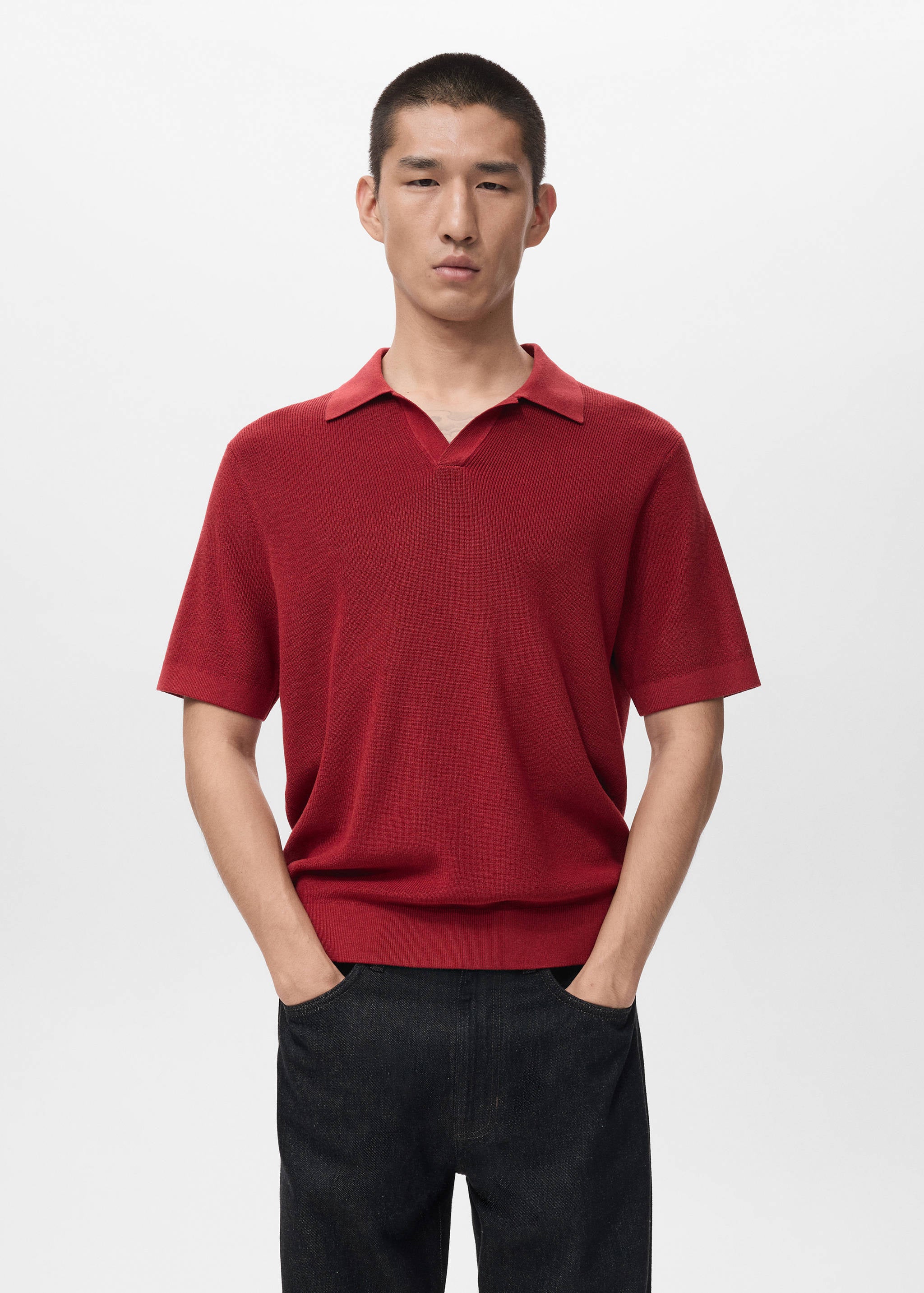 Mango poloshirt lino in red-002