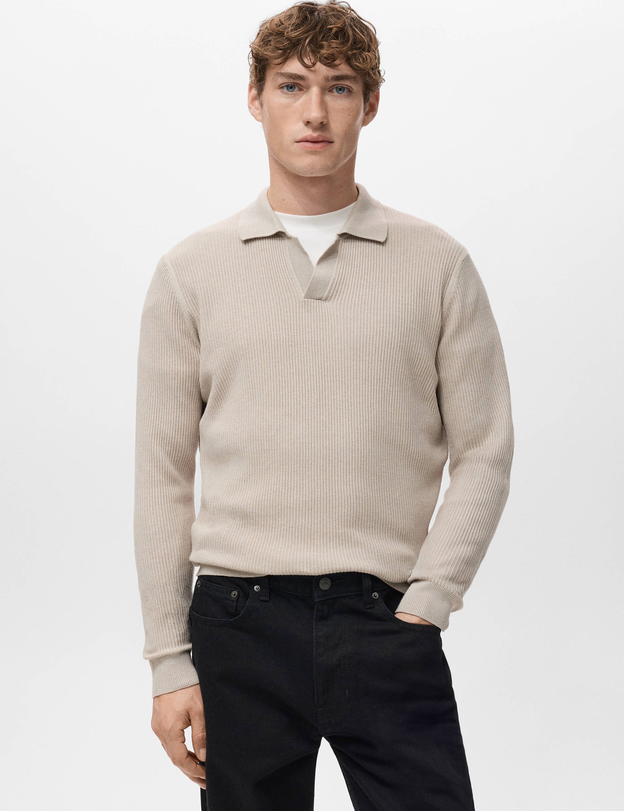 Mango poloshirt antiguas in beige-002