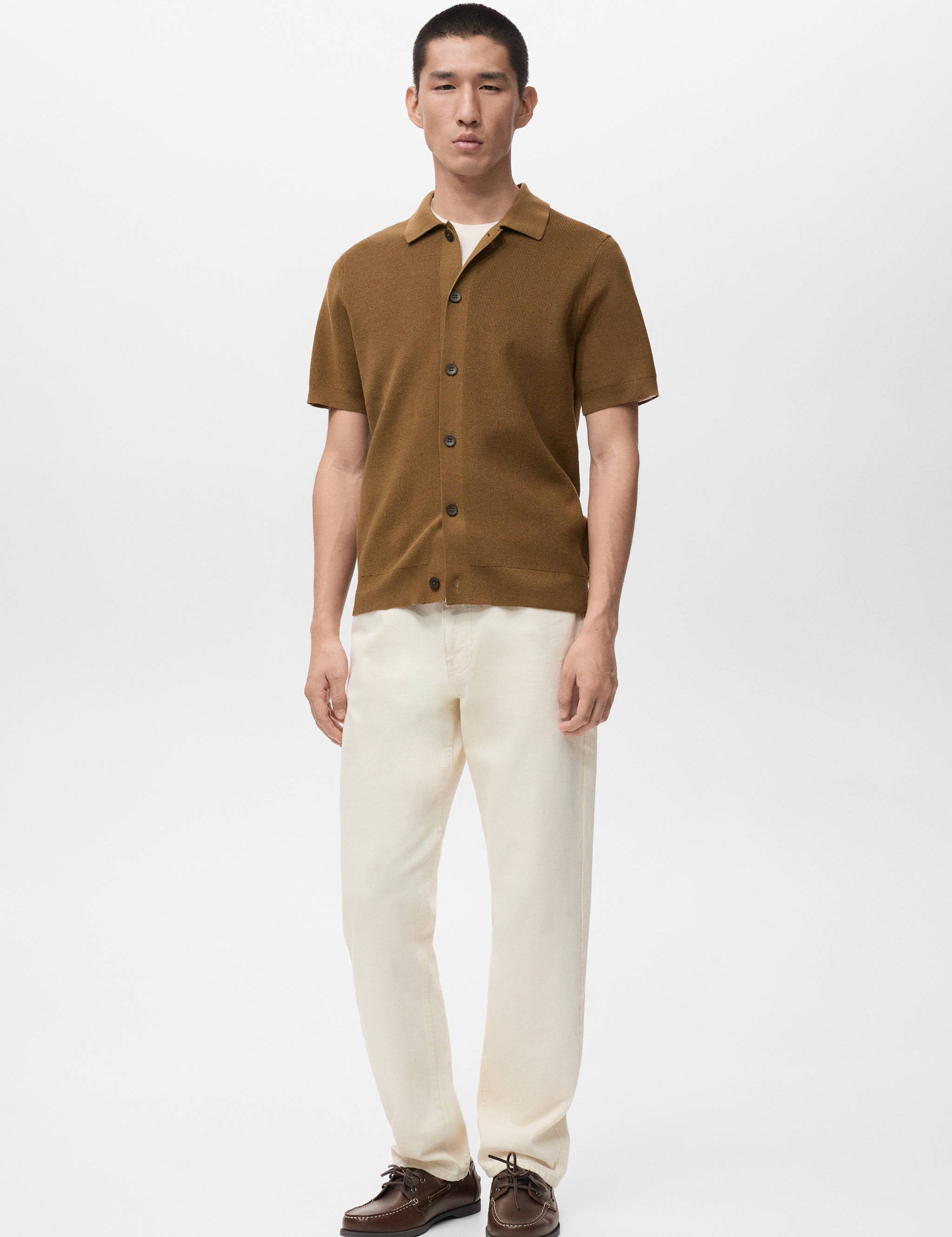 Mango shirt lino in tobacco-001