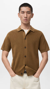 Mango shirt lino in tobacco-002
