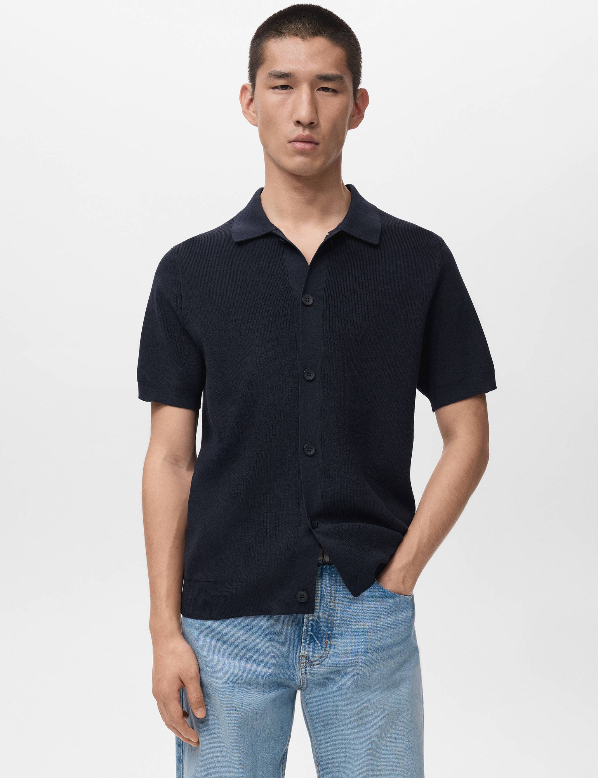 Mango shirt lino in navy-002