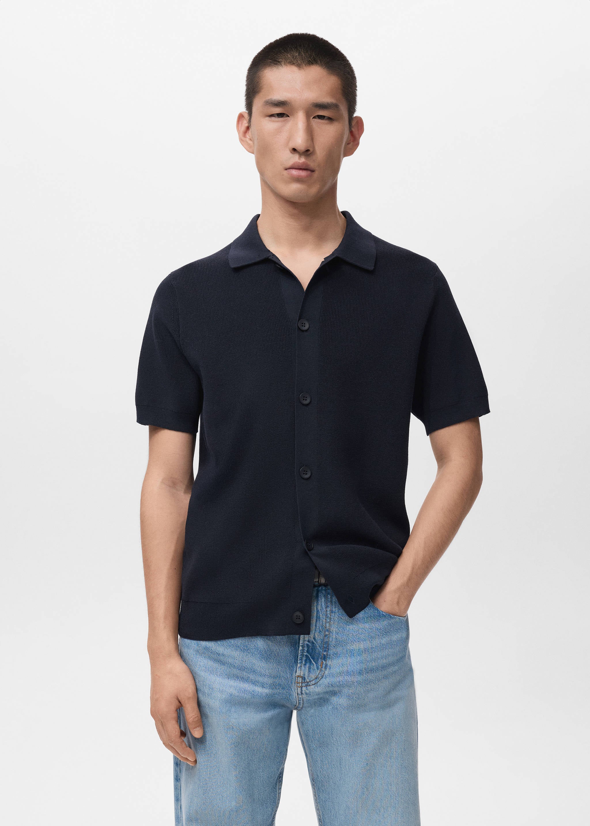 Mango shirt lino in navy-002