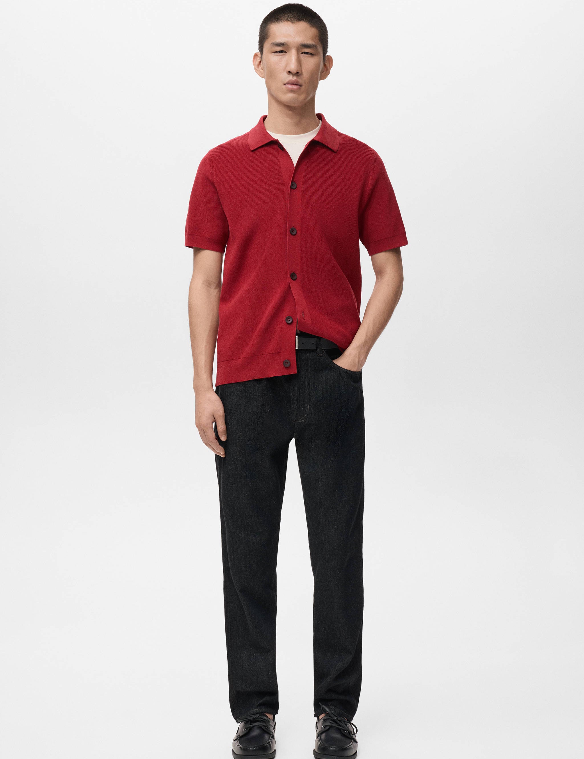 Mango shirt lino in red-001