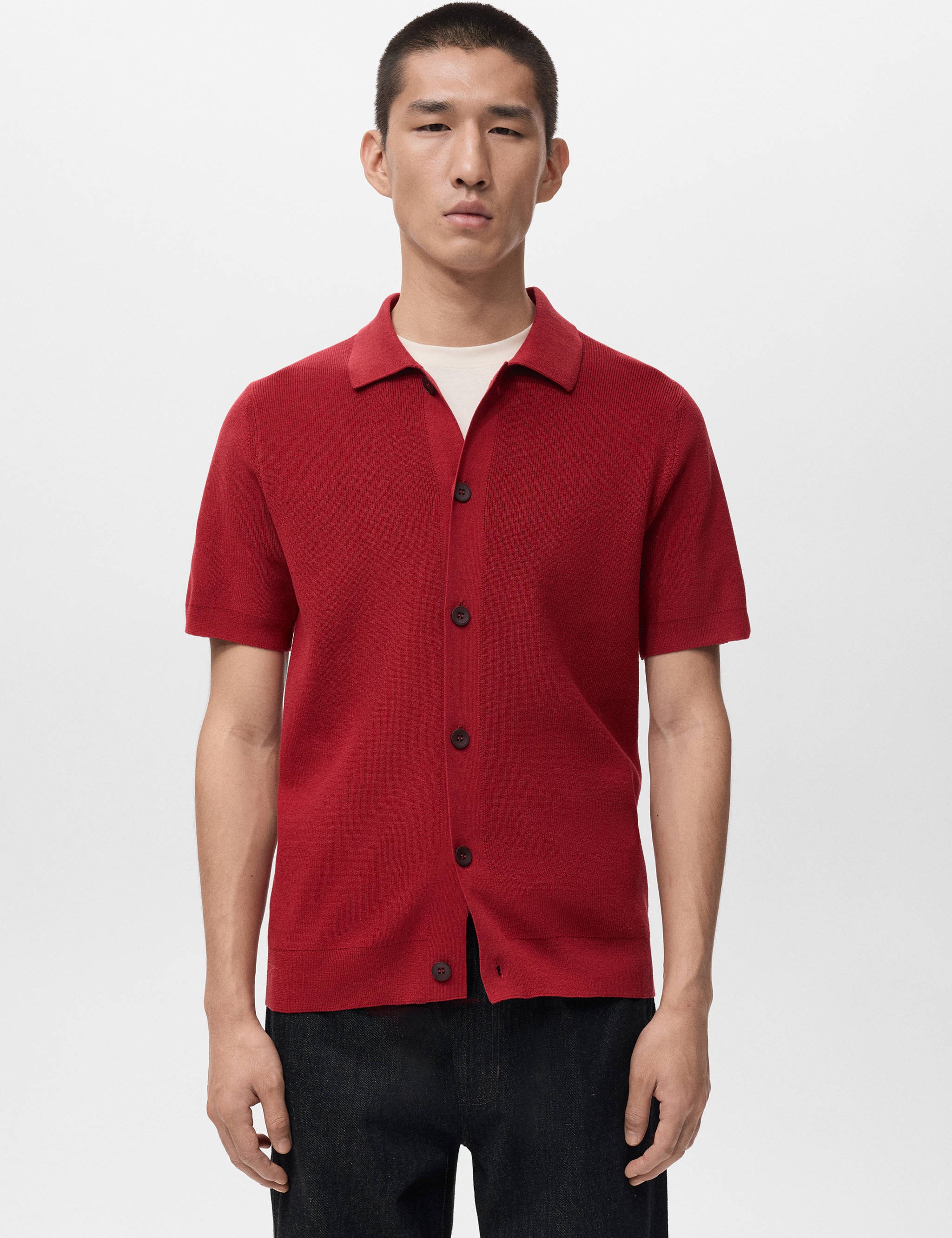 Mango shirt lino in red-002