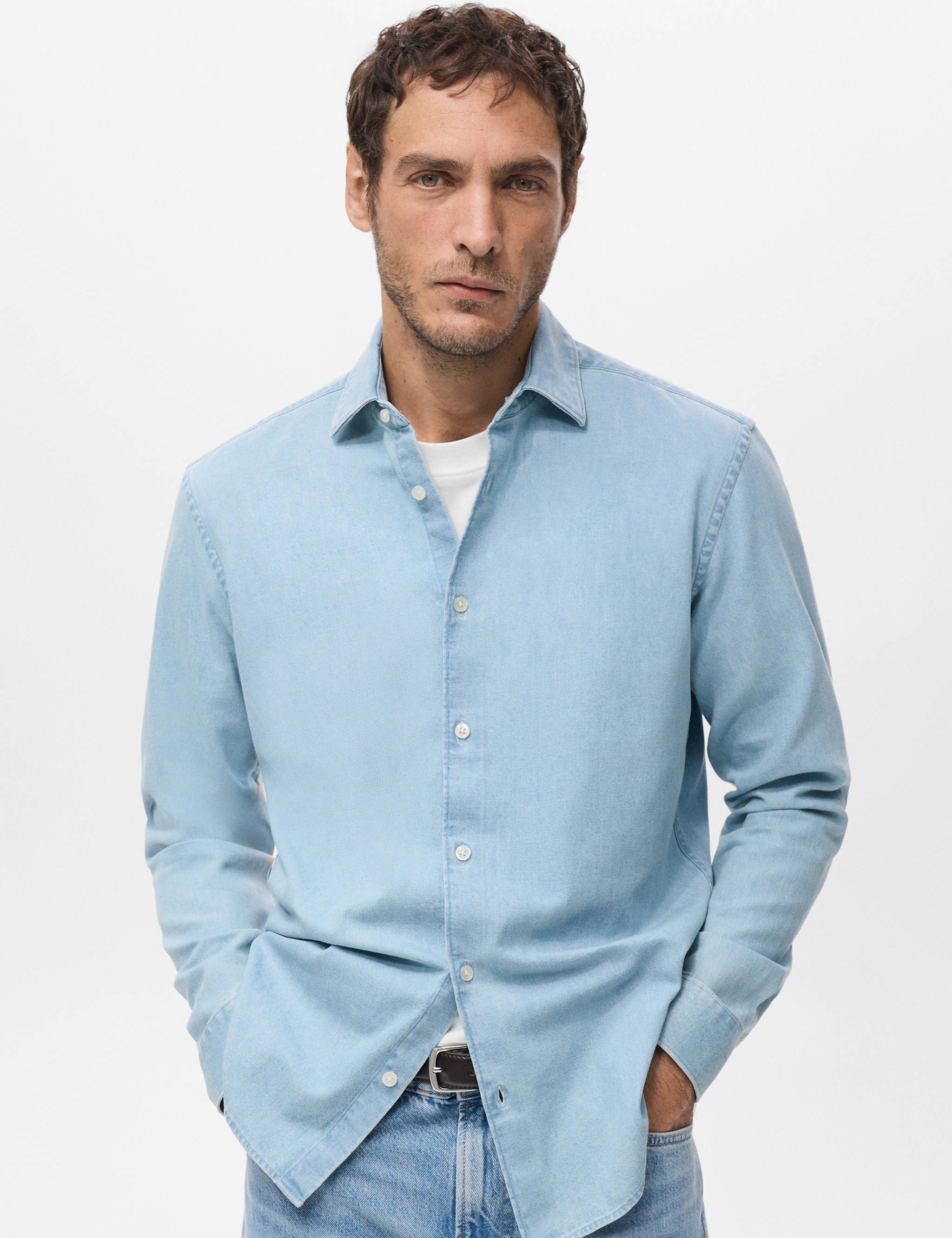 Mango shirt denim in light denim-002