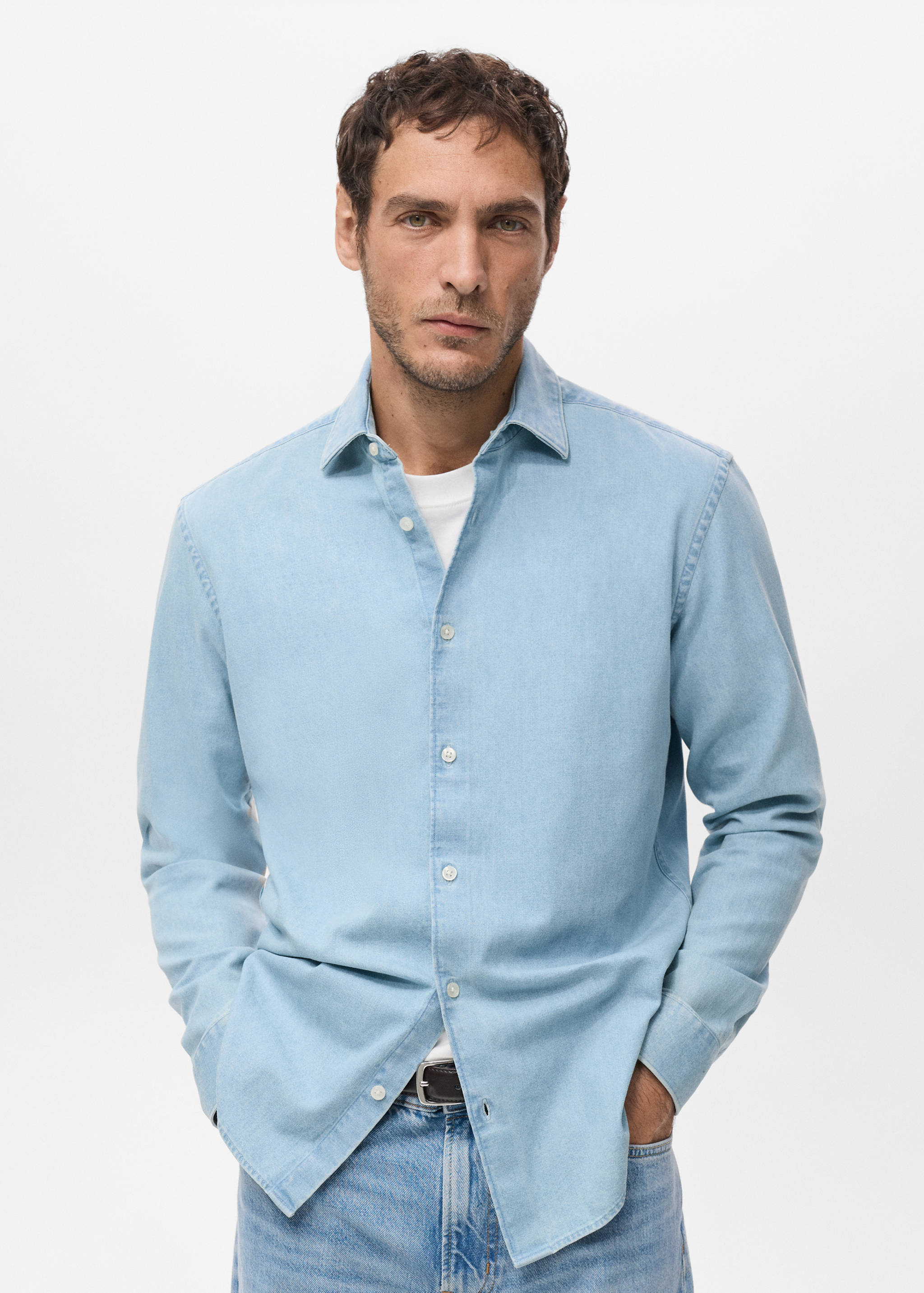 Mango shirt denim in light denim-002