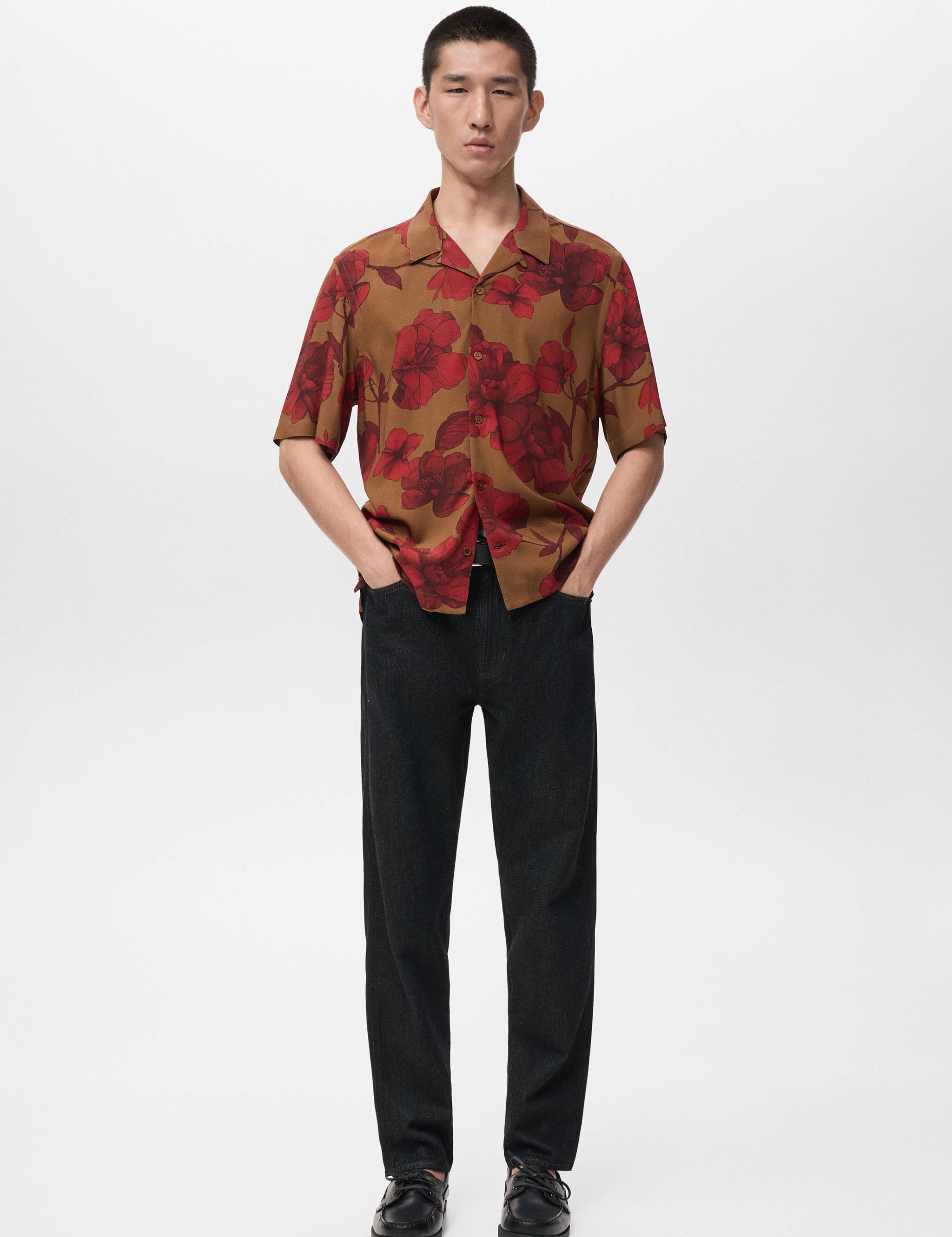 Mango shirt flor in red-001