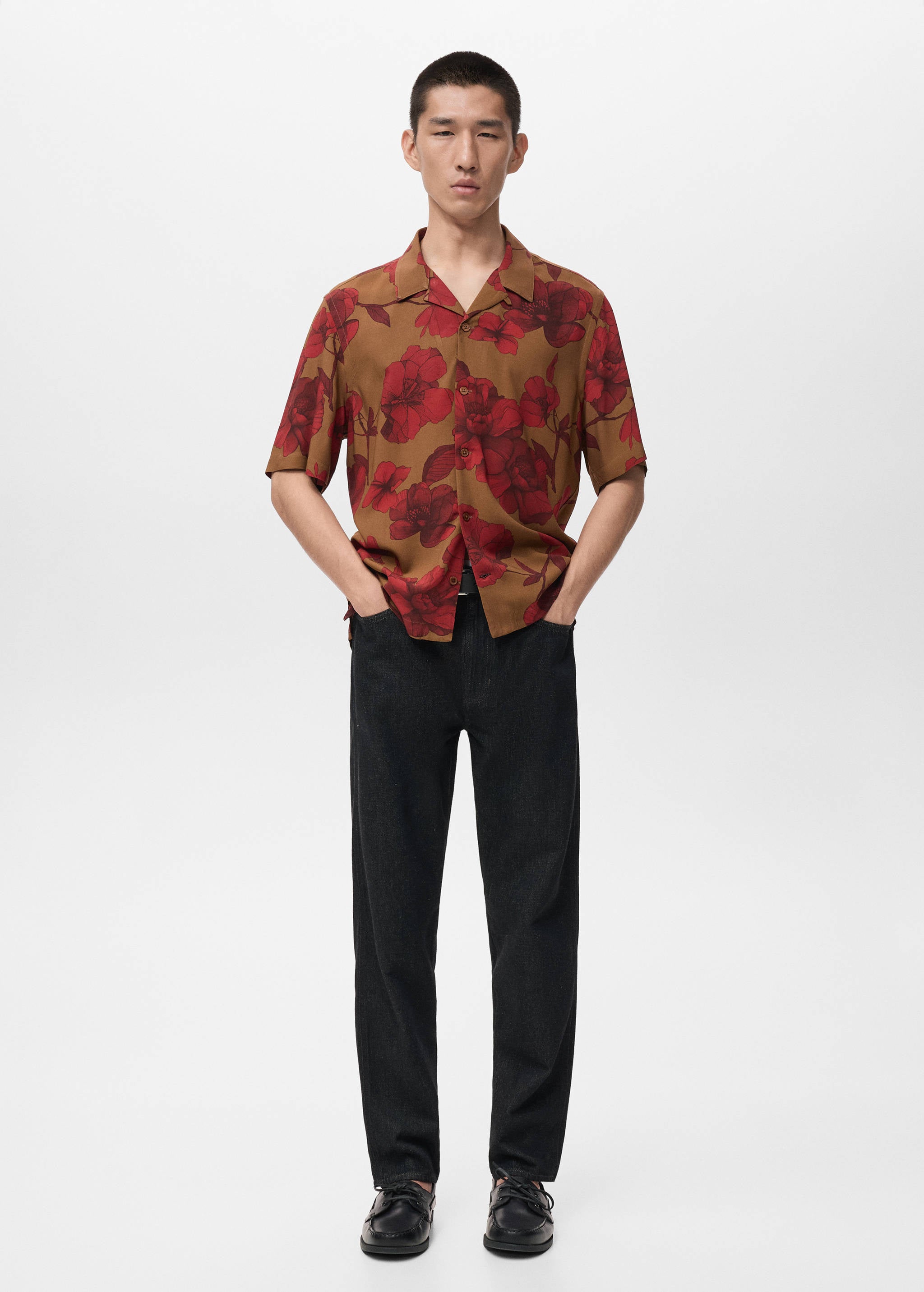 Mango shirt flor in red-001