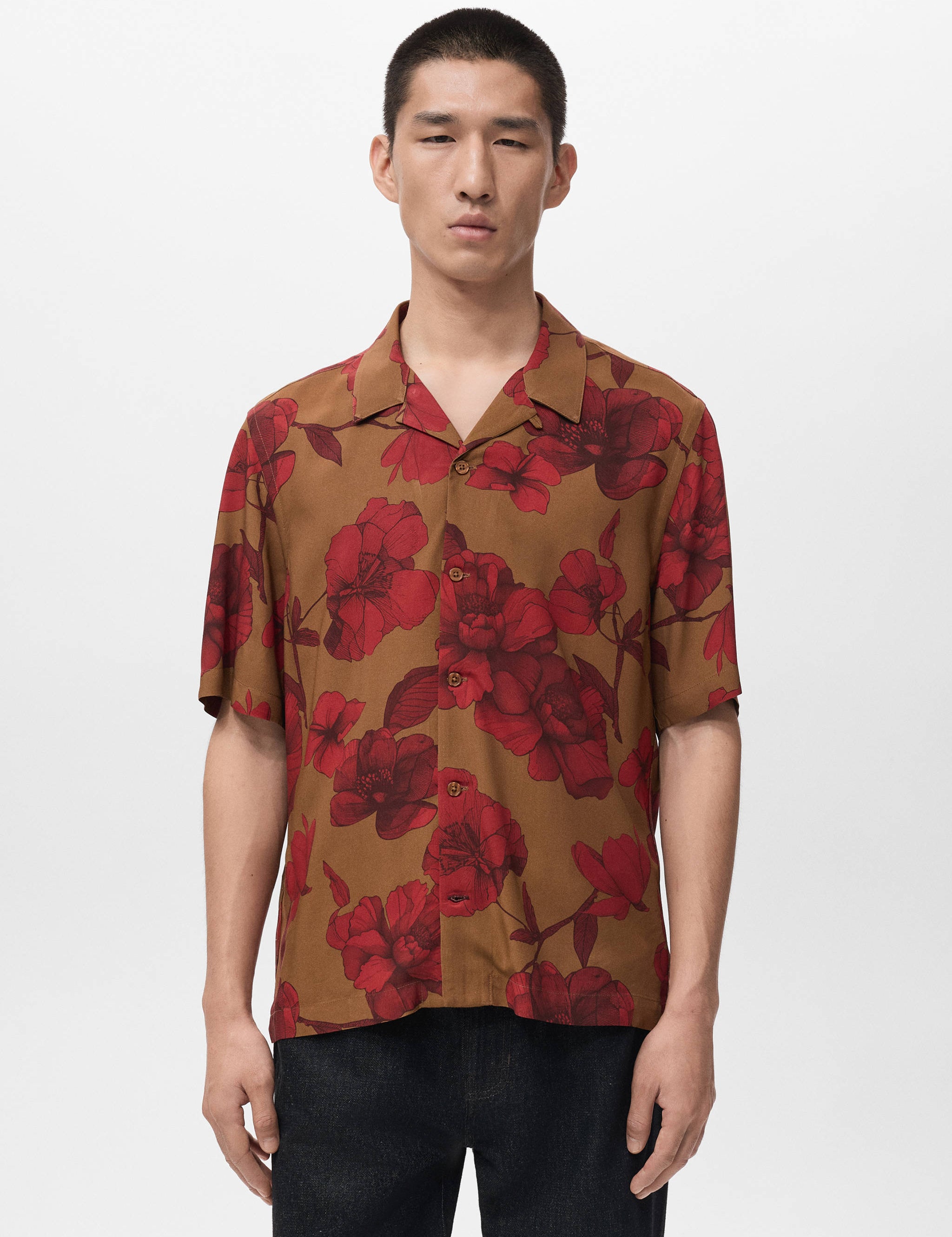 Mango shirt flor in red-002