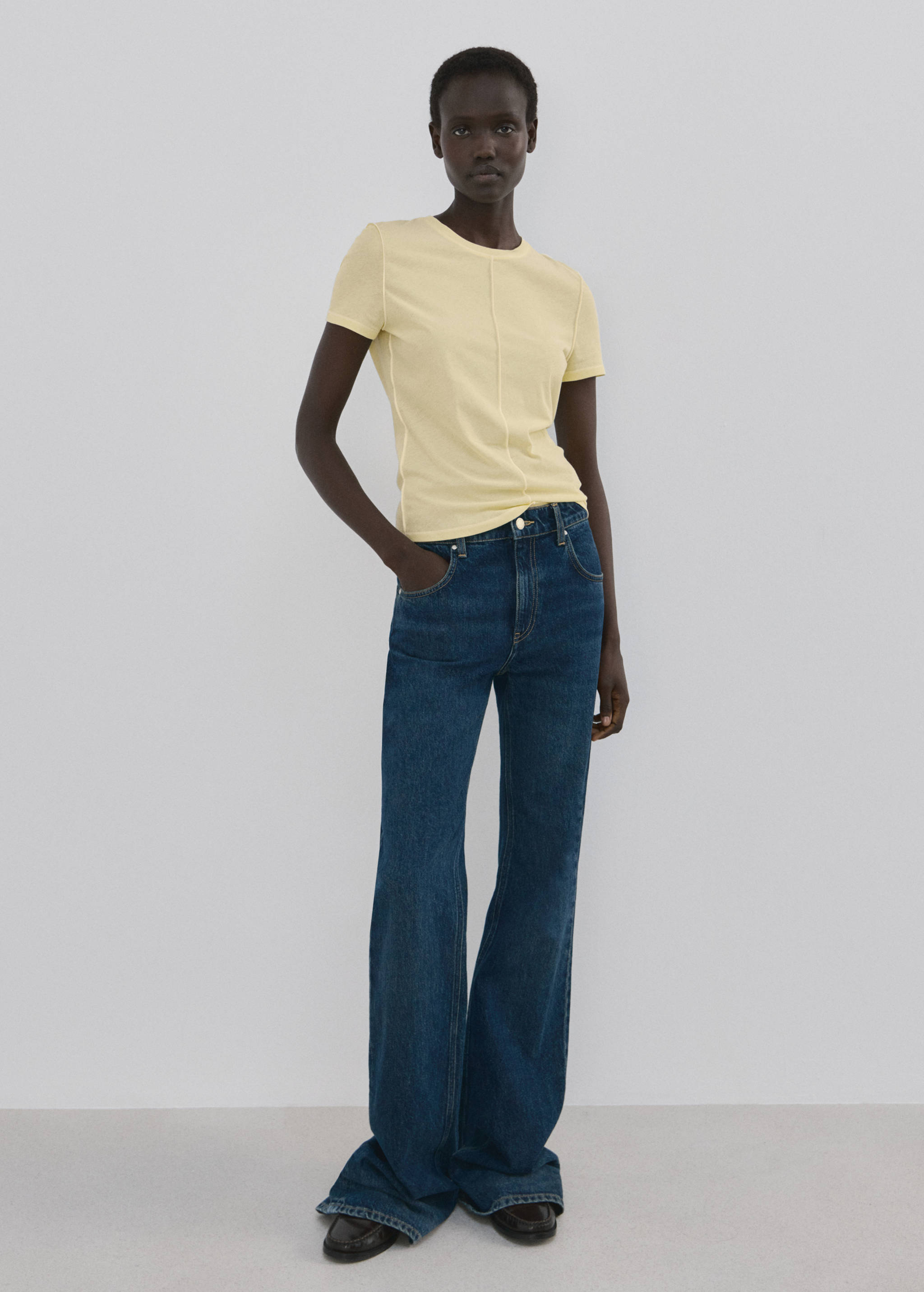 Mango t-shirt coulan in pastel yellow-001