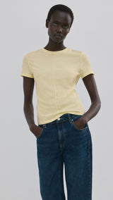 Mango t-shirt coulan in pastel yellow-002