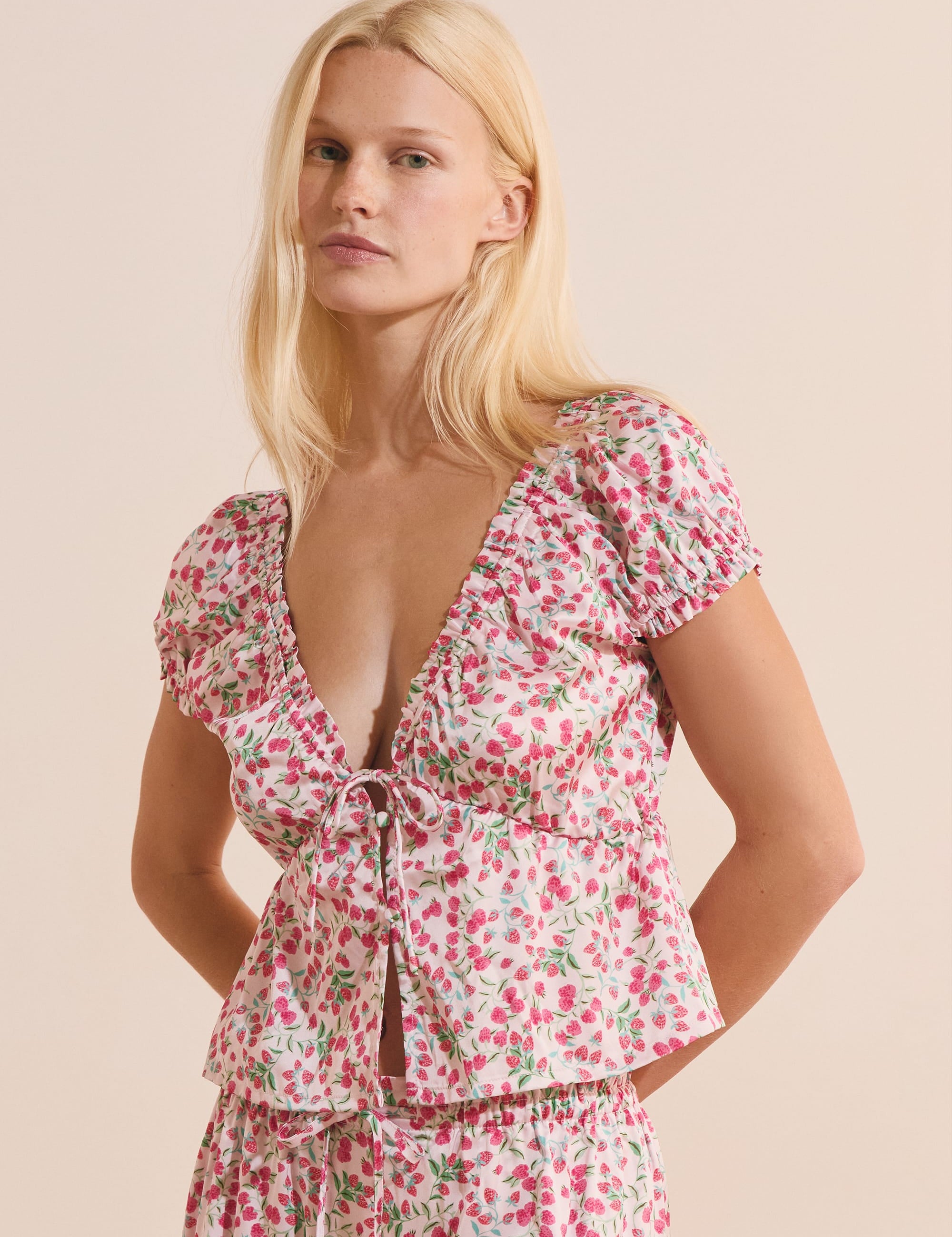 Etam feuilline - top mc in imp fond rose - Image 1