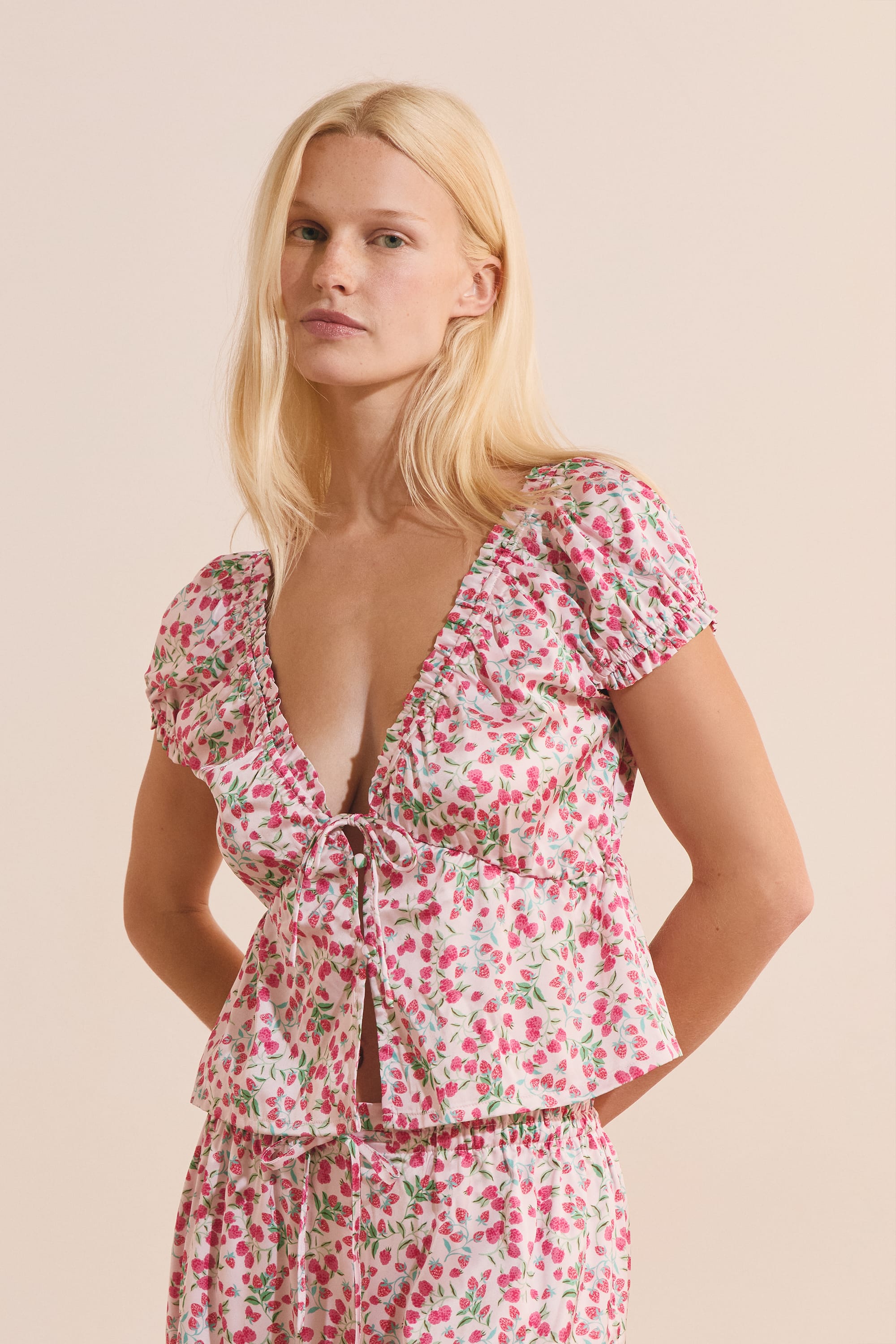 Etam feuilline - top mc in imp fond rose - Image 1
