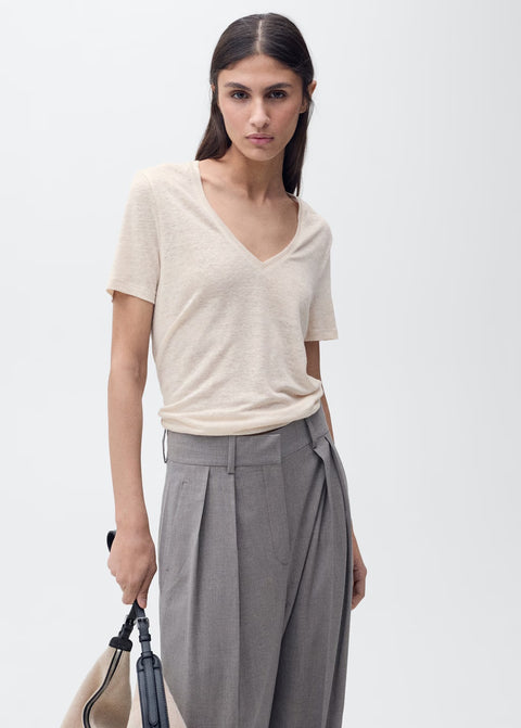 Mango t-shirt linito in raw/unbleached