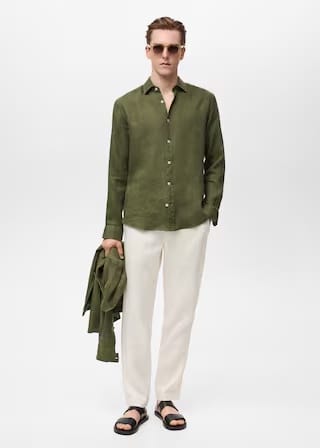 Mango shirt parrot in green