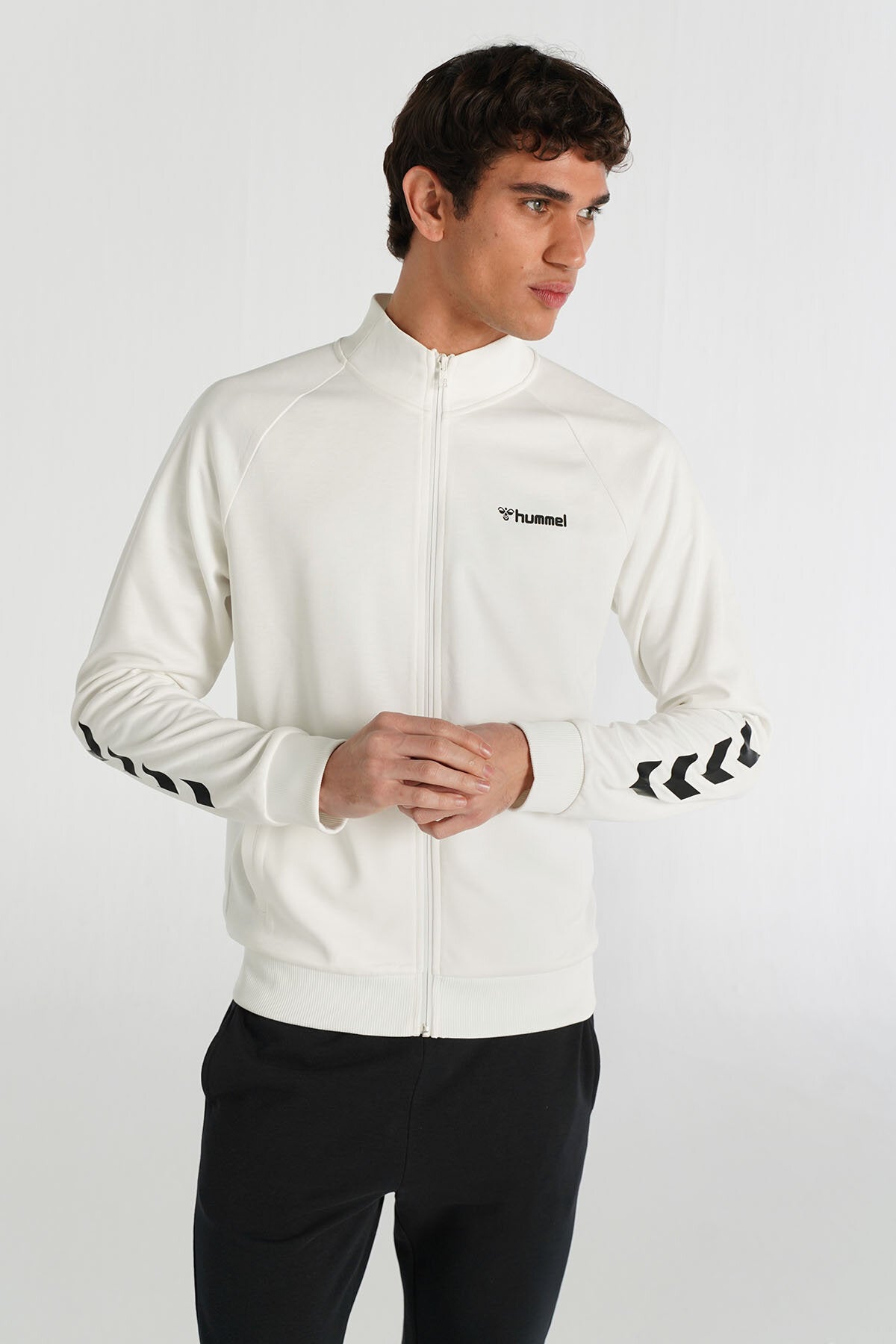 Hummel hmlFALCONZO zip jacket in off white - Image 1