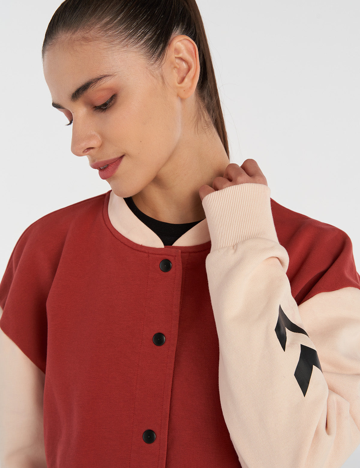 Hummel hmlTELMA bomber zip jacket in mineral red - Image 2